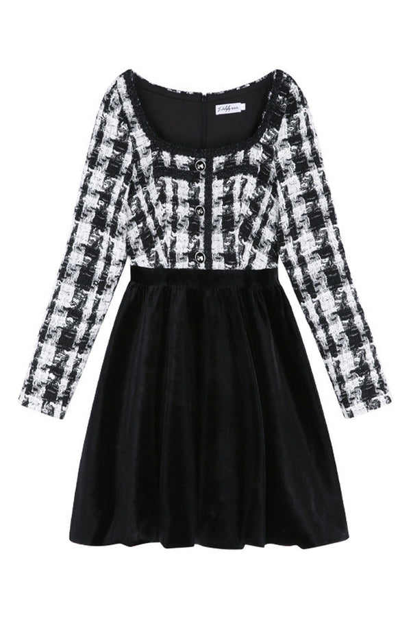Tweed And Velvet Dress