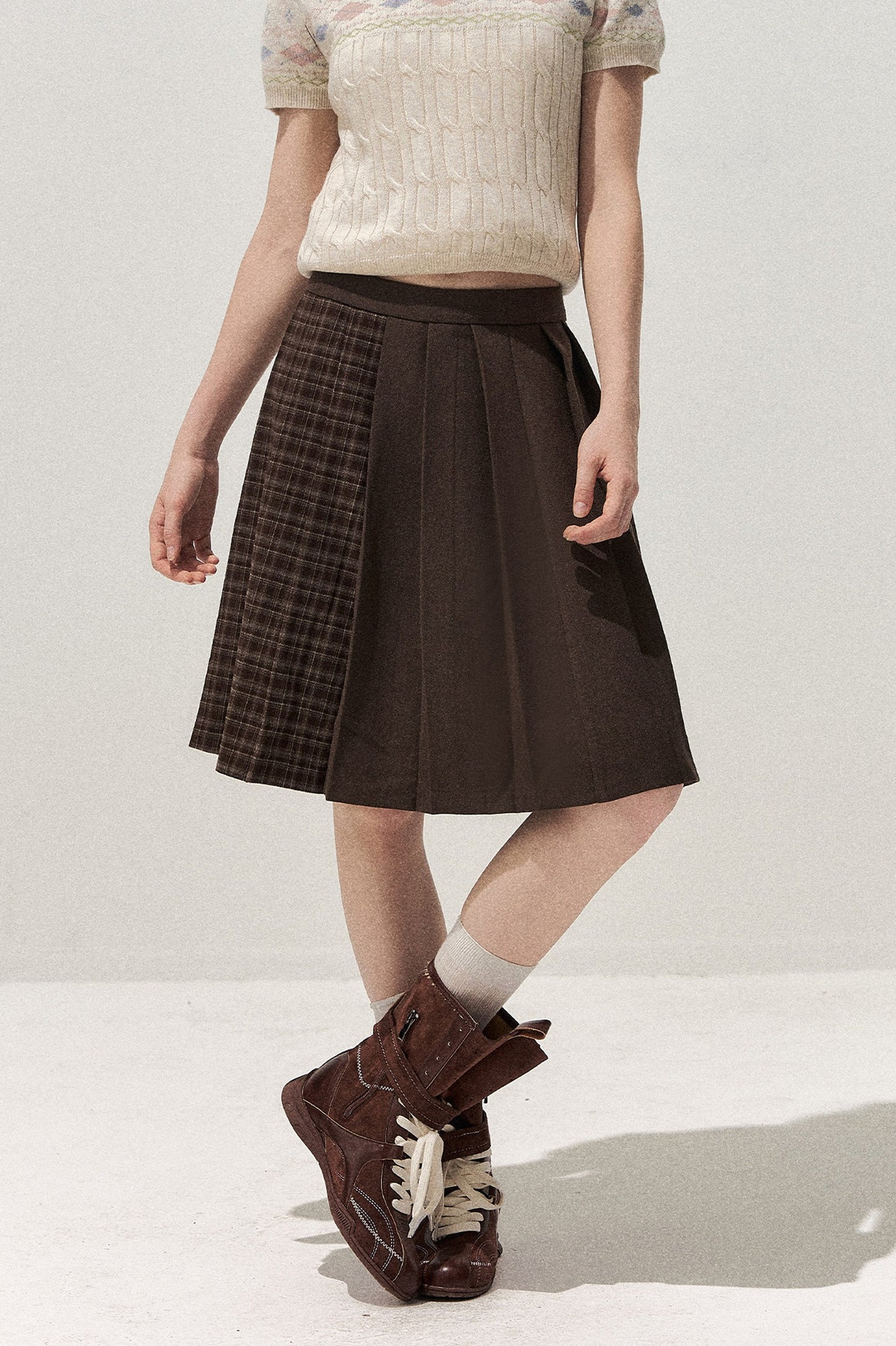 Retro Patchwork Pleated Skirt