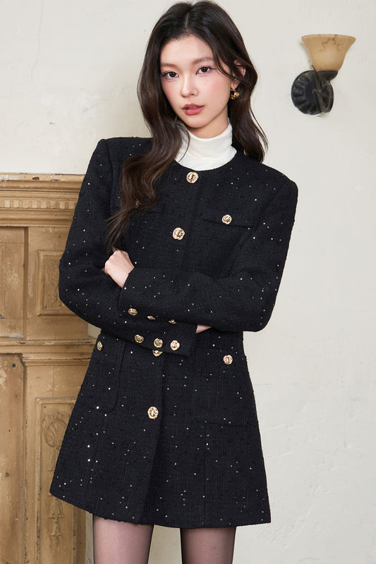 Black Sequin Waist-Cinching Jacket