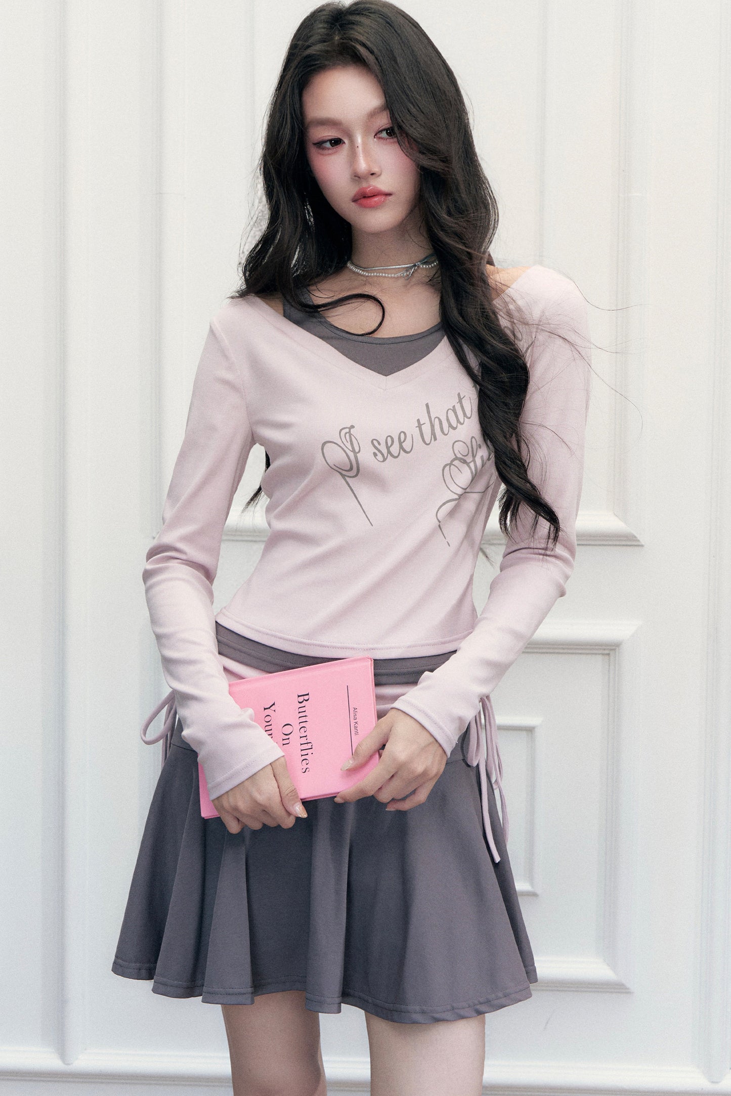 Letter Print T-Shirt with Contrast Drawstring Skirt Set-Up