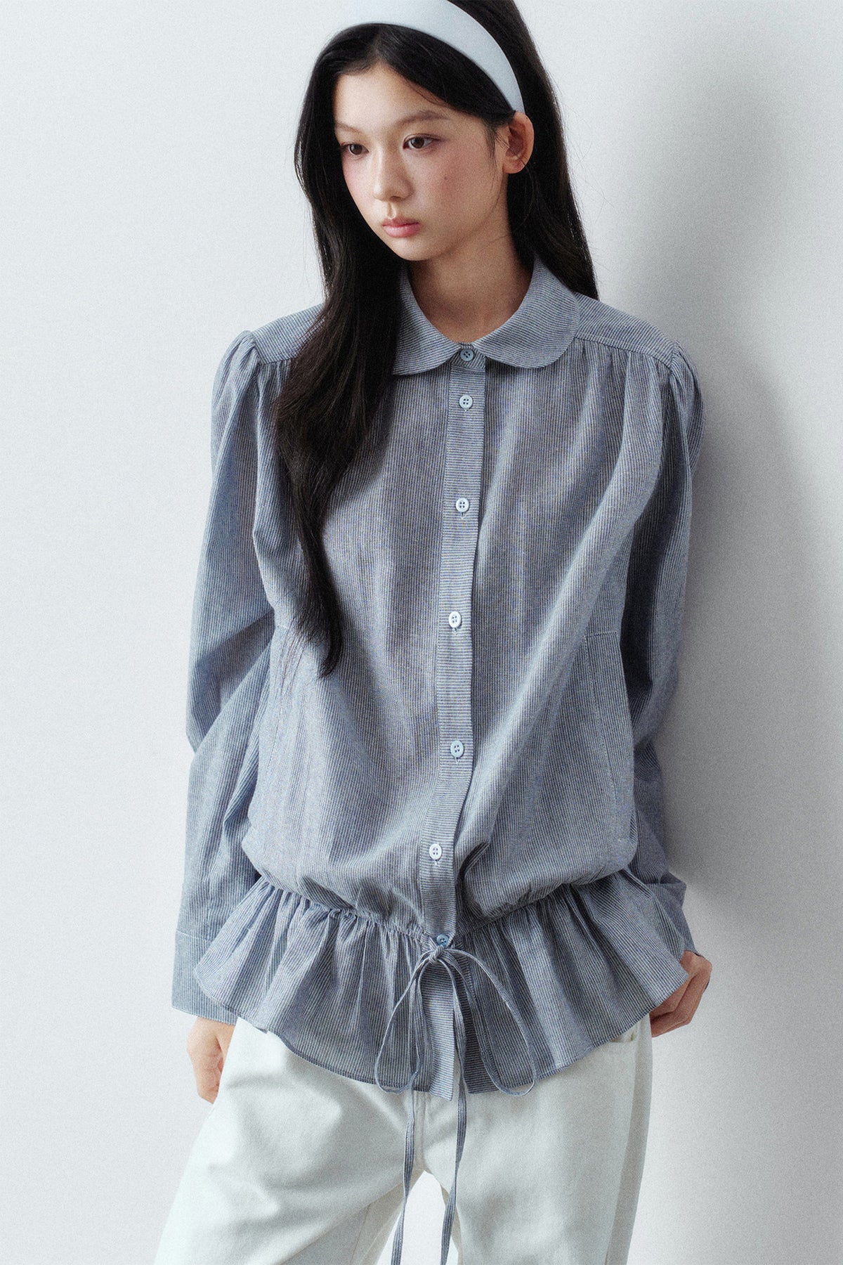 Low-Waist Ruffle Linen Shirt