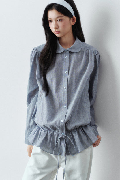 Low-Waist Ruffle Linen Shirt
