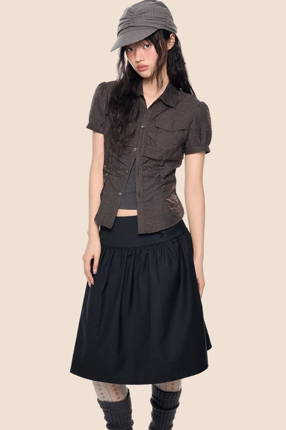 Pleated Waist-Cinching Shirt