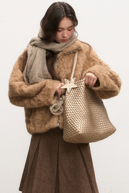 Camel Suede Lapel Fur Top Set-Up
