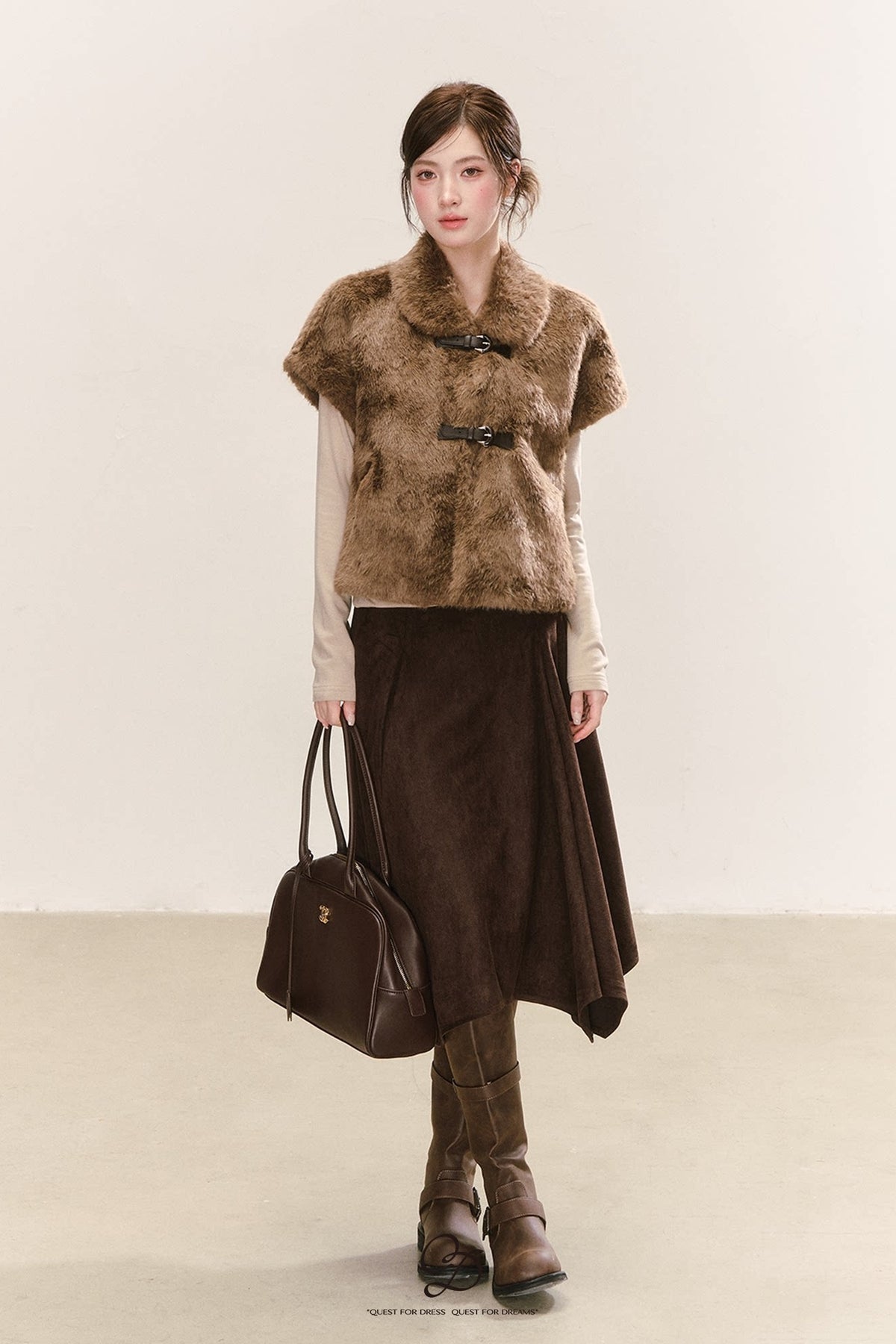 Gilet sans manches en fausse fourrure marron