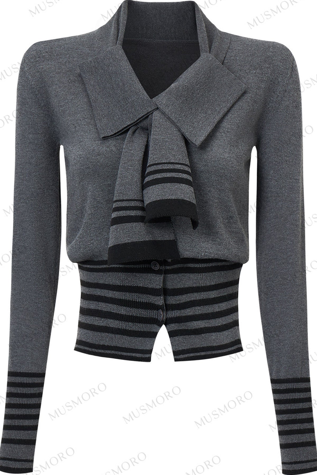Bow Tie Striped Knit Cardigan