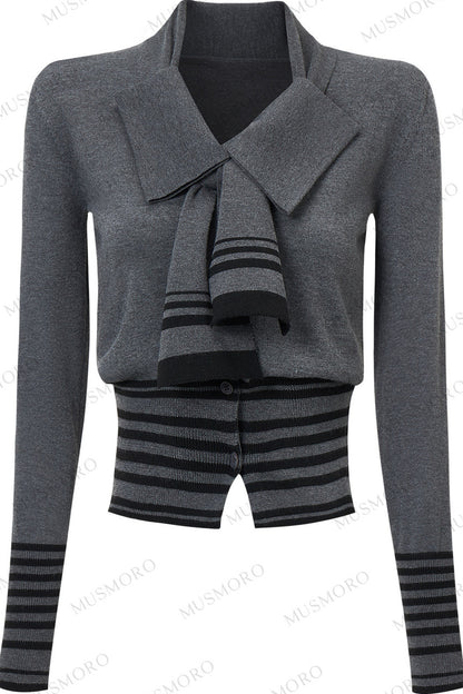 Bow Tie Striped Knit Cardigan