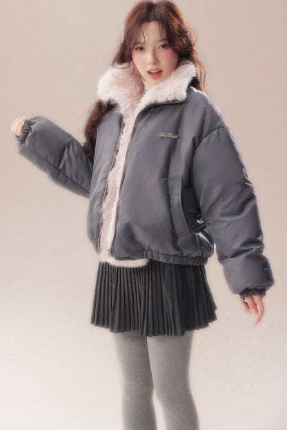 Patchwork Plush Down Jacket