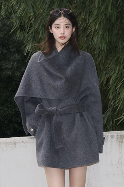 Double-Sided Wool Scarf Collar Coat