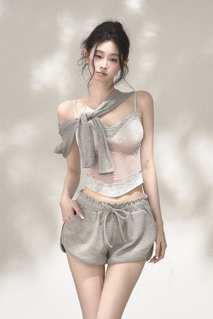 Pleated Floral Wide-Leg Shorts