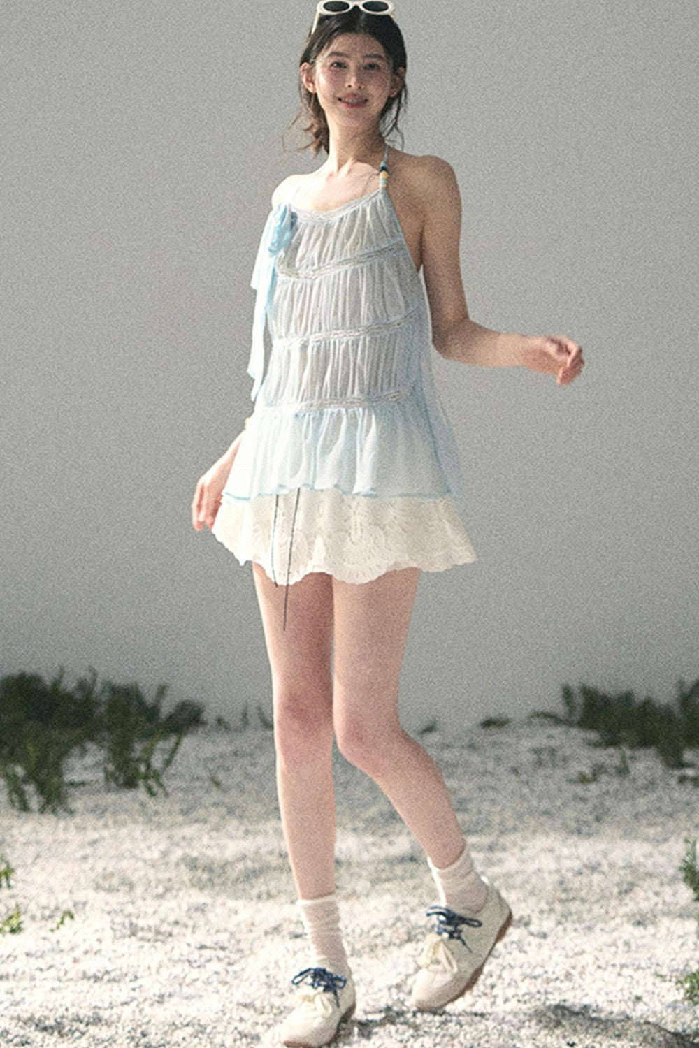 French Lace Chiffon Halter Top
