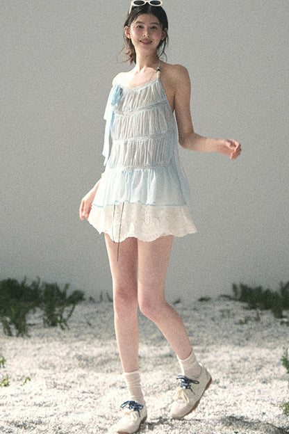 French Lace Chiffon Halter Top