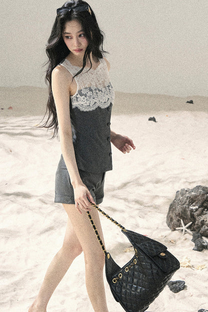 French Lace Top and Shorts Two-Piece Set-Up