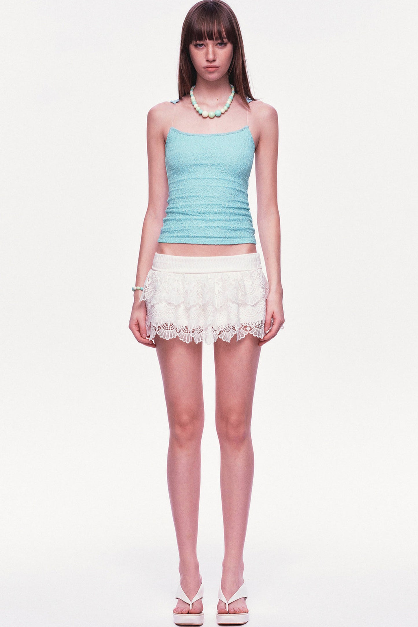 White Multi-Layered Ruffle Lace Mini Skirt