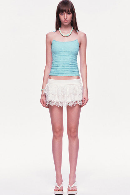 White Multi-Layered Ruffle Lace Mini Skirt