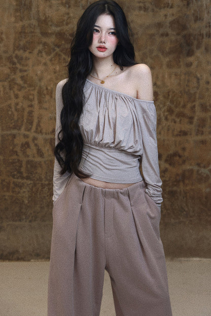 Light Gray Pink Drawstring Waist T-Shirt