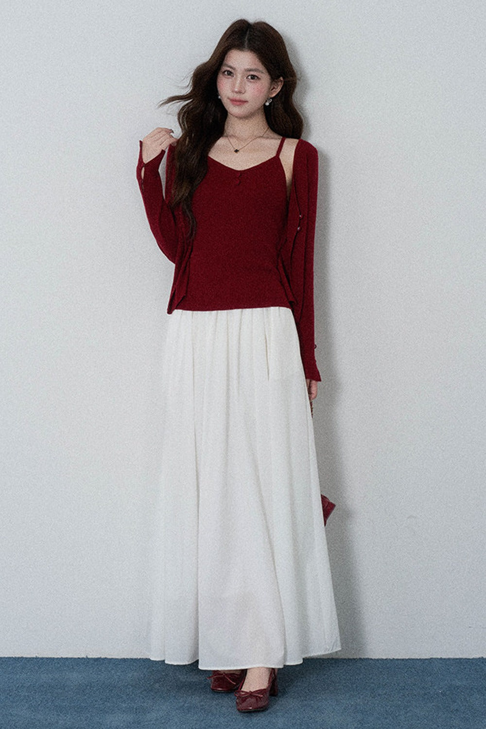Red Layered-Look Knit Top