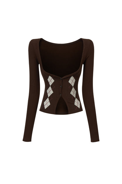 Vertical Striped Diamond Knit Cardigan and Ruffled Dress Set-Up