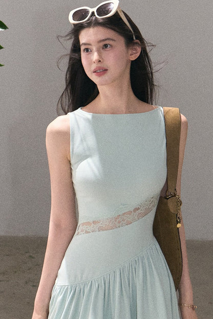 금빛 레이스 허리 조임 원피스