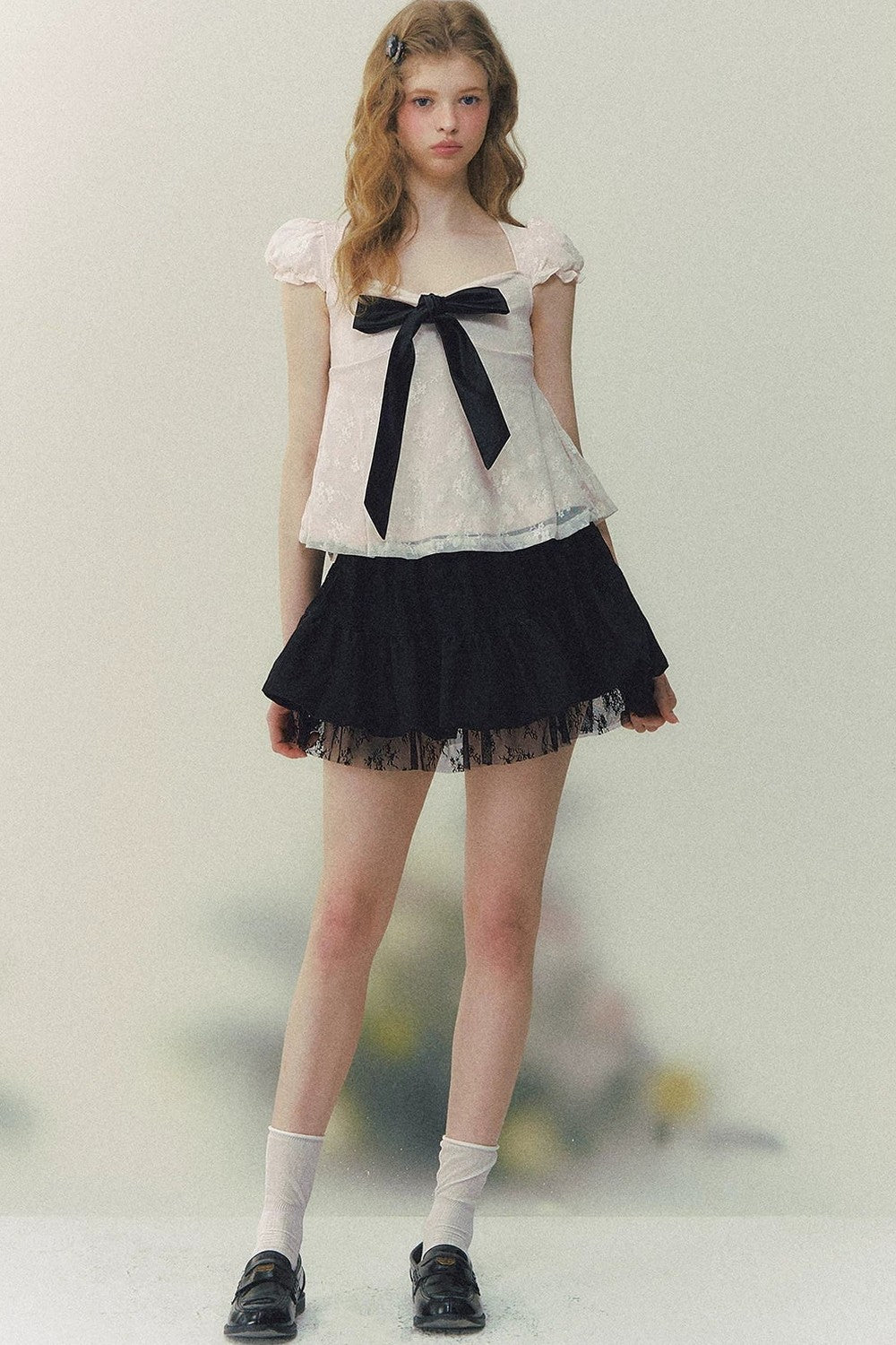Square Neck Bow Lace Top