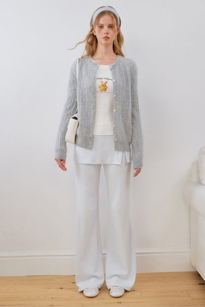 Layered-Look Slit Flared Pants