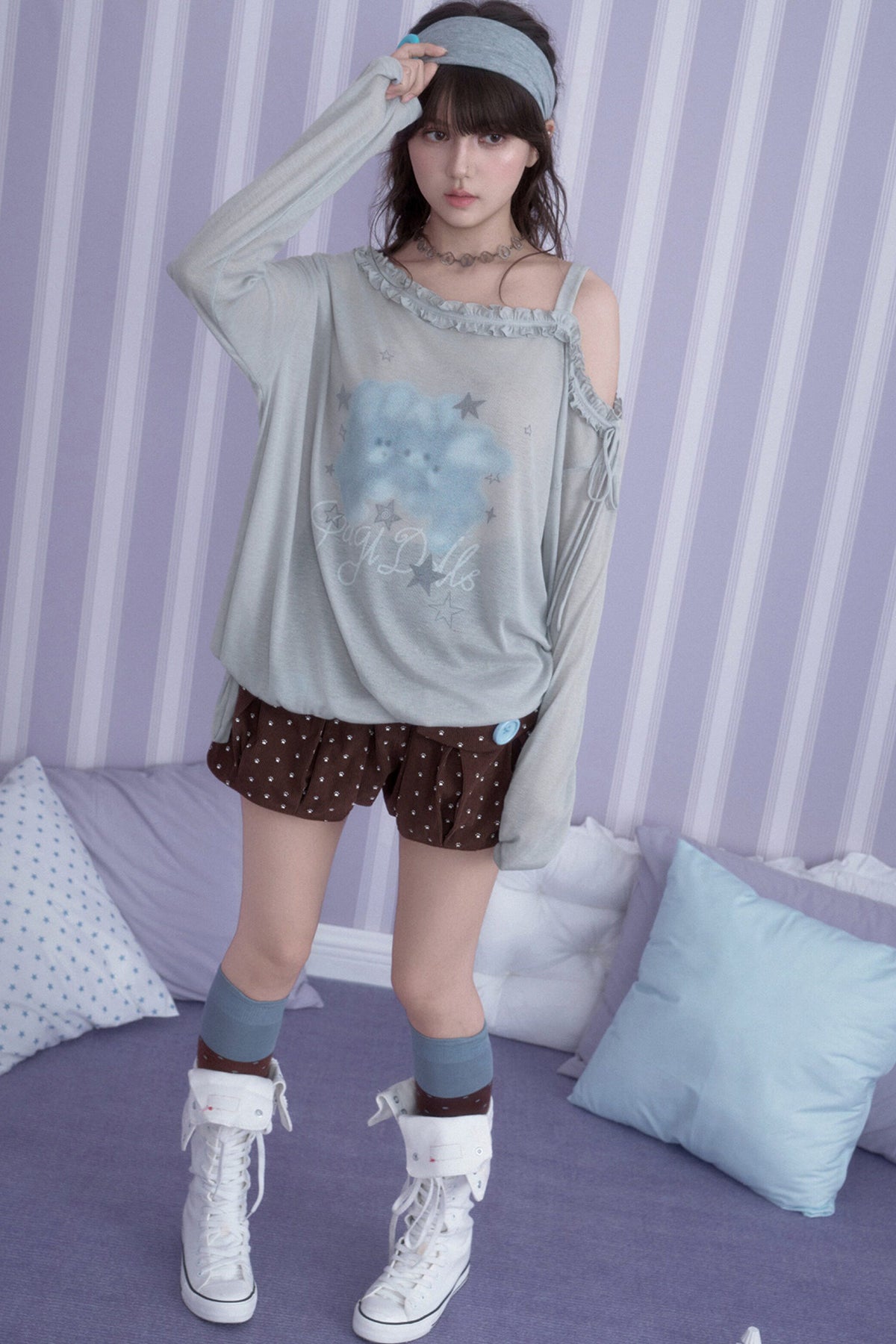 Hazy Bunny Off-Shoulder T-Shirt