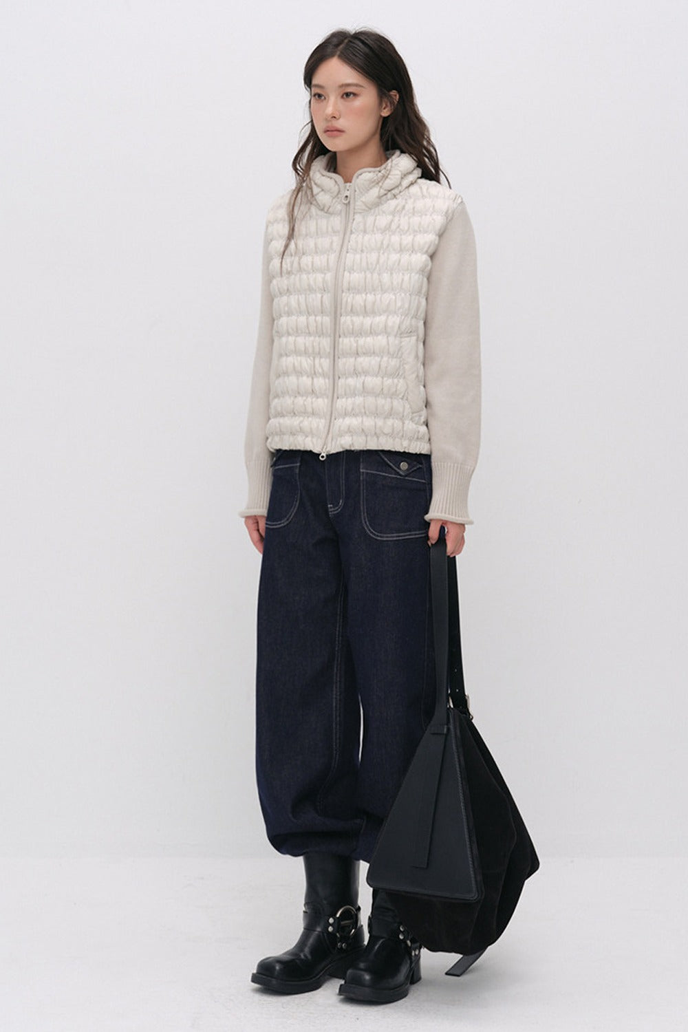 Knit Spliced Quilted Down Jacket