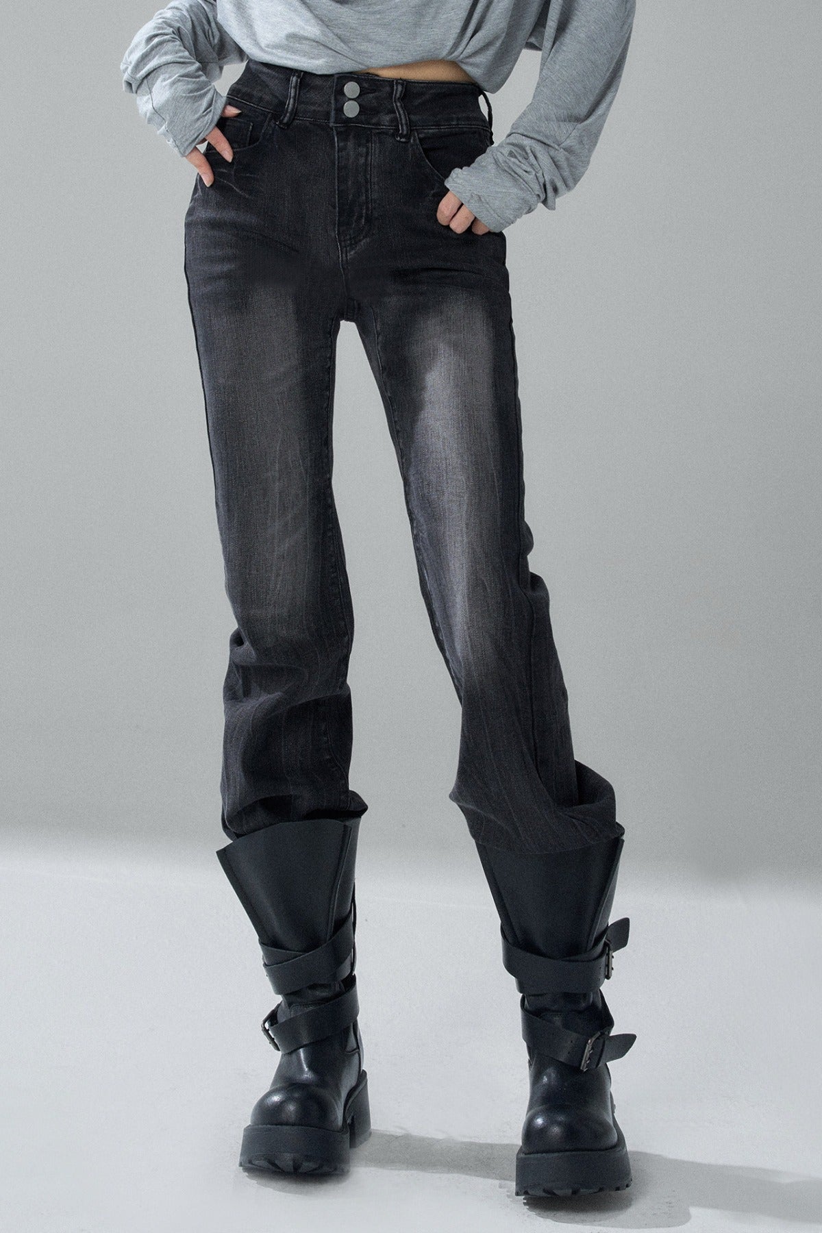 Black Micro-Flared Jeans