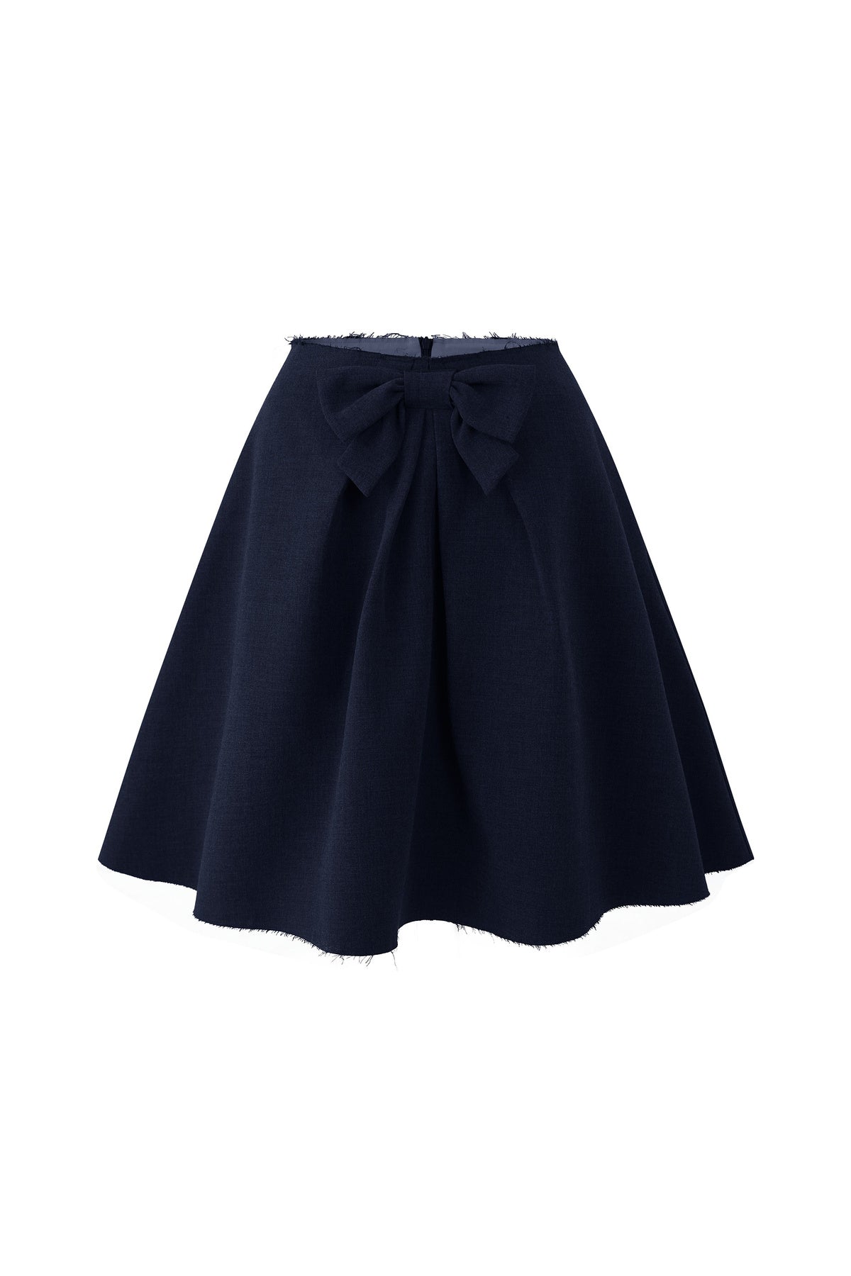 Mid-Waist Bow A-Line Frayed Skirt