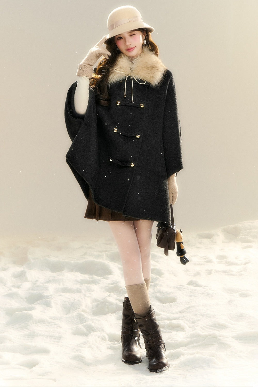 100% Wool Fox Fur Napoleon Cape