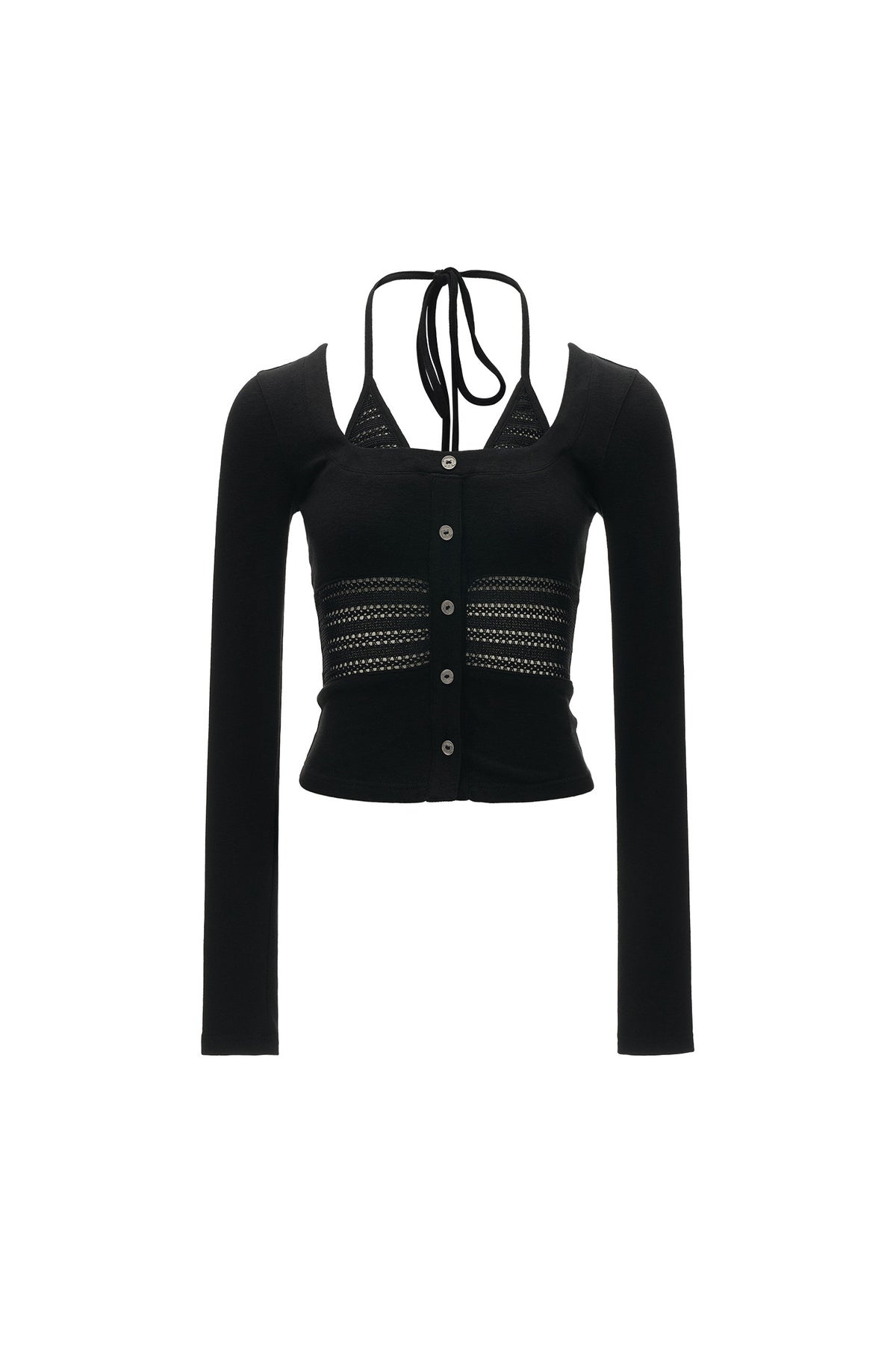 Long-Sleeve Halter Button Hollow-Out Cardigan