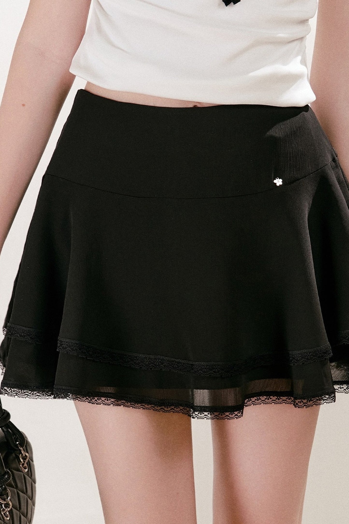 Double-Layer Chiffon Lace Trim A-Line Cake Skirt