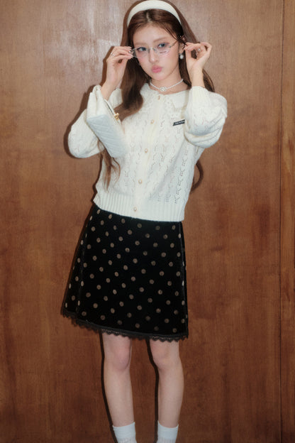 White Doll Collar Knit Top and Skirt Set-Up