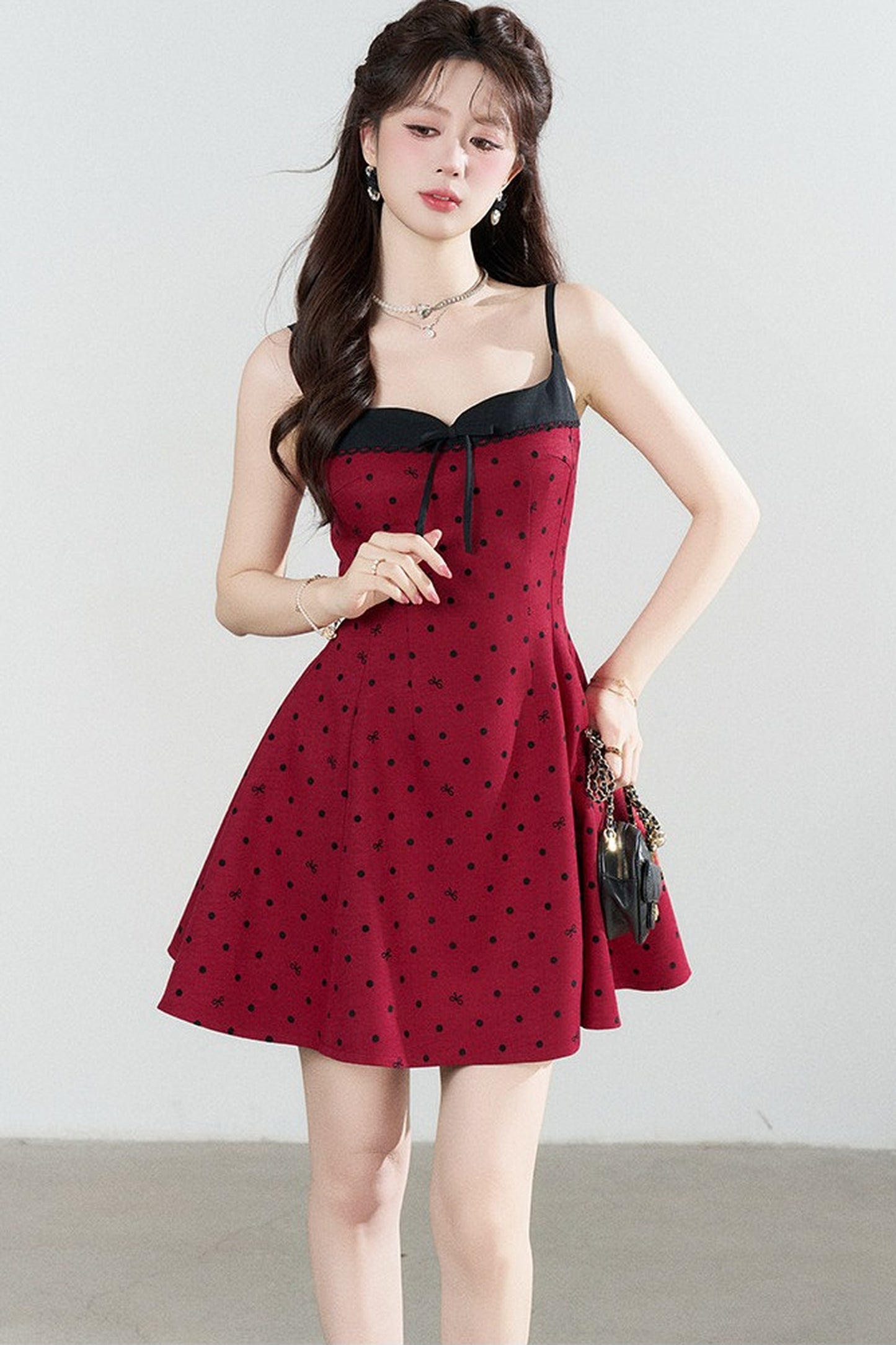Red Polka Dot A-Line Spaghetti Strap Dress