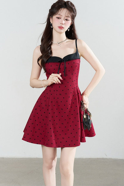 Red Polka Dot A-Line Spaghetti Strap Dress