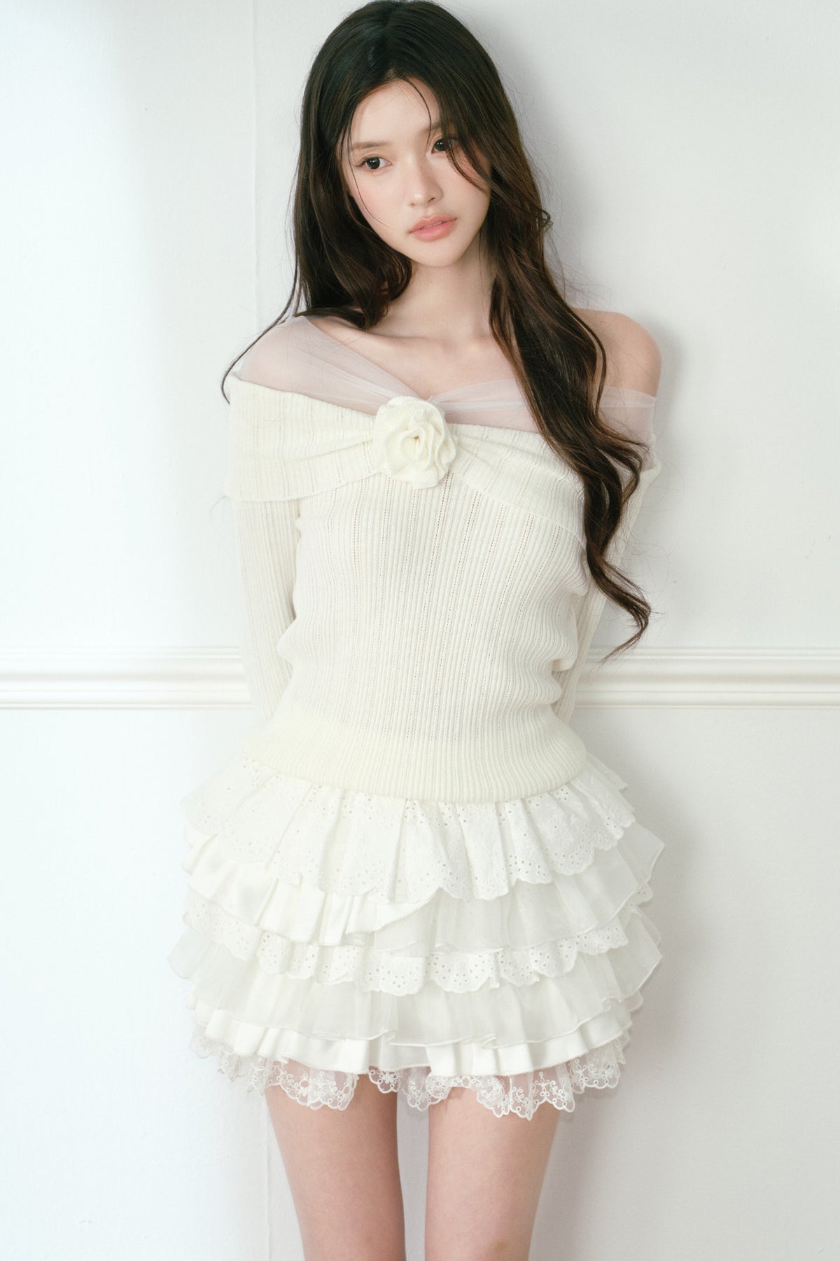 3D Rose Off-Shoulder Knit Top