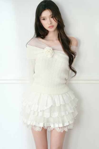 3D Rose Off-Shoulder Knit Top
