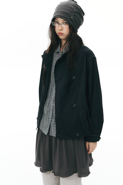 Side Seam Button Pleated Beanie Knit