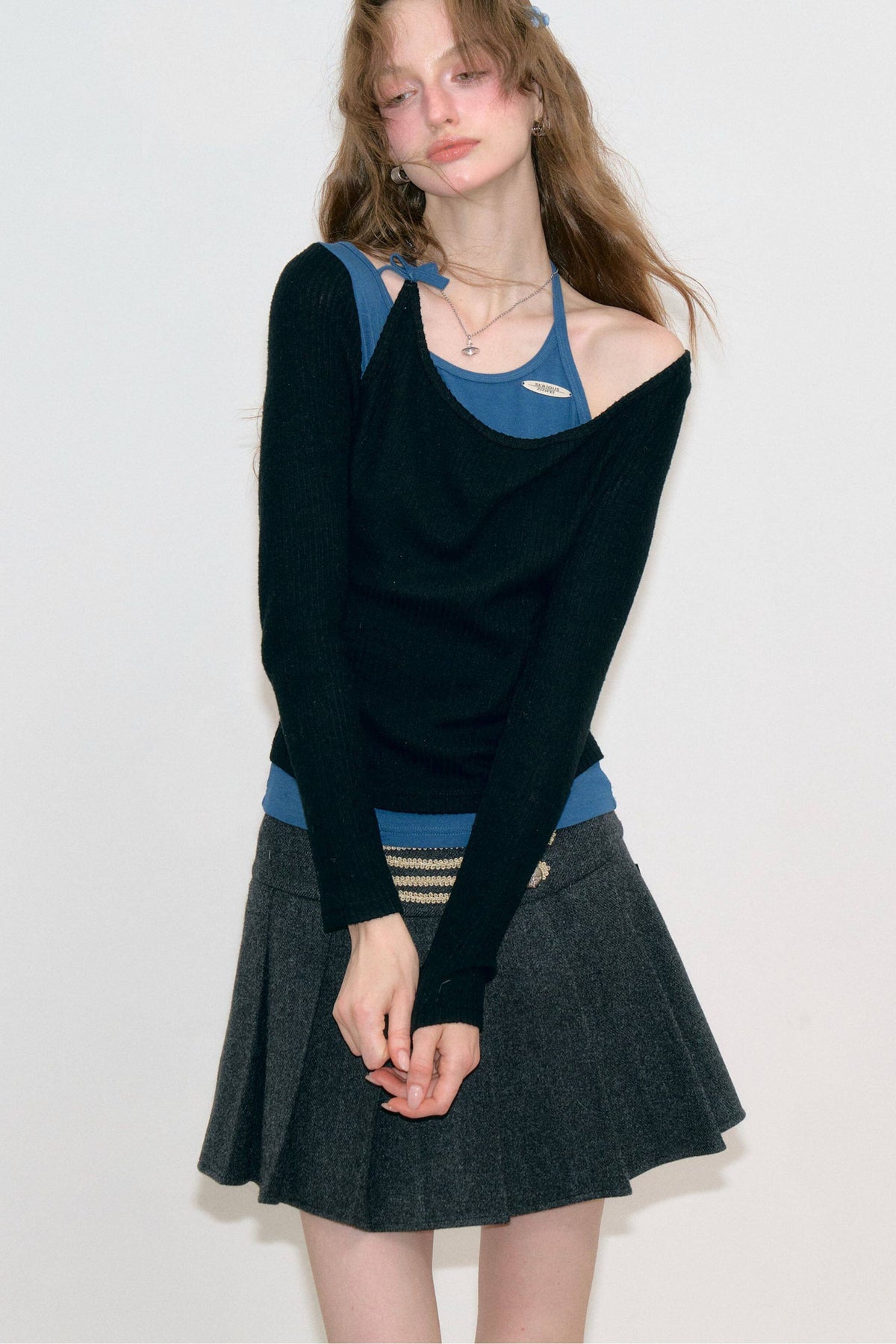 Retro Spliced Halter Knit Top