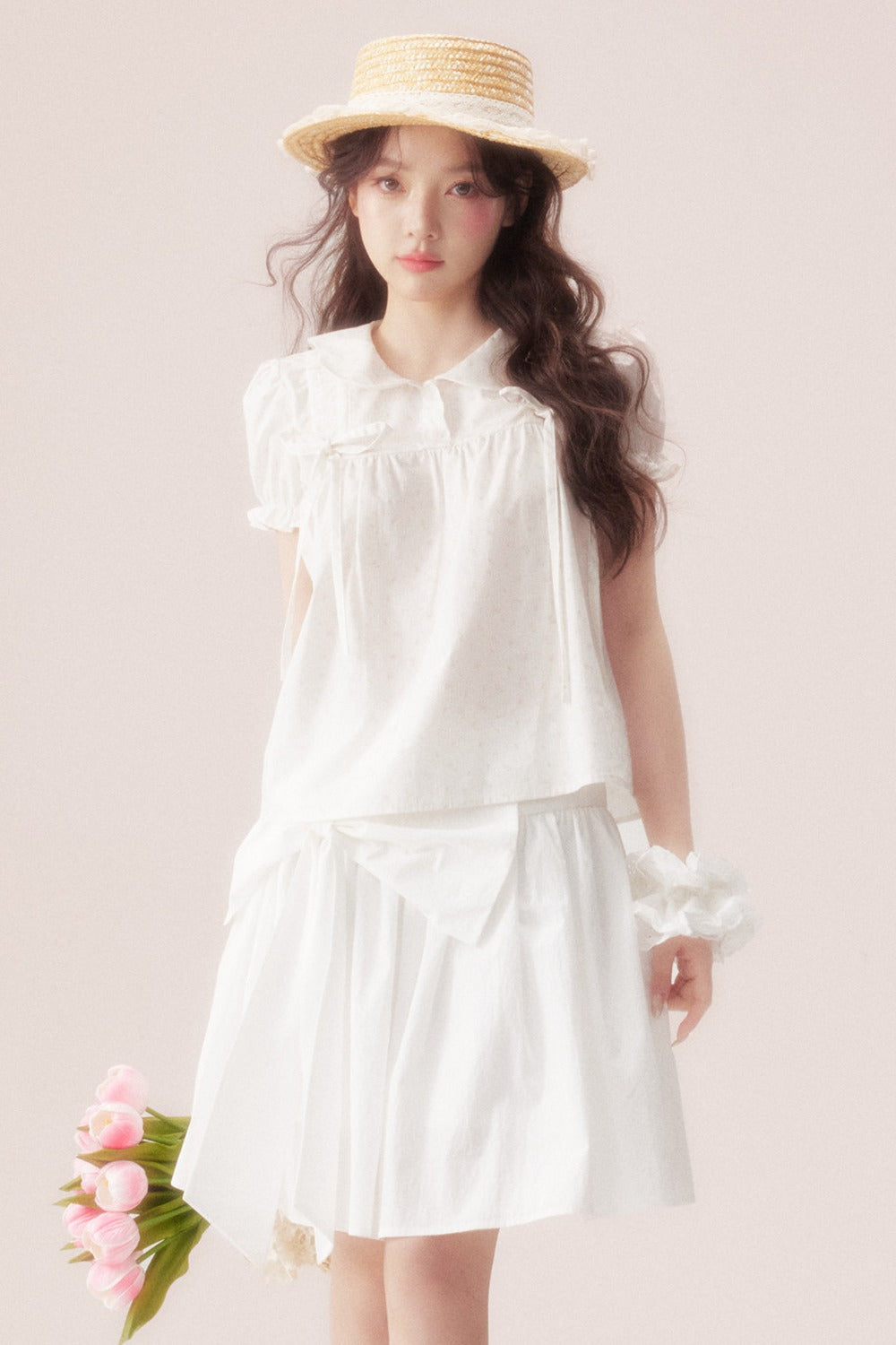 Floral Shirt and Bow Skirt Set-Up