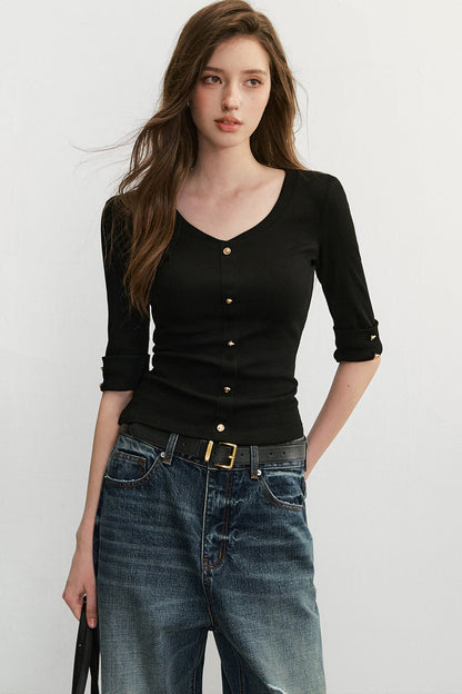 Elegant Knit V-Neck Top