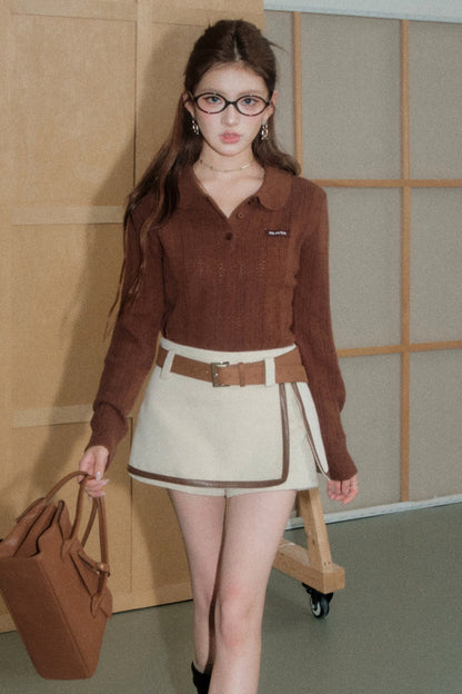 Completo top e gonna in maglia di lana a coste