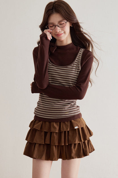 Striped Knit Layered-Look Top