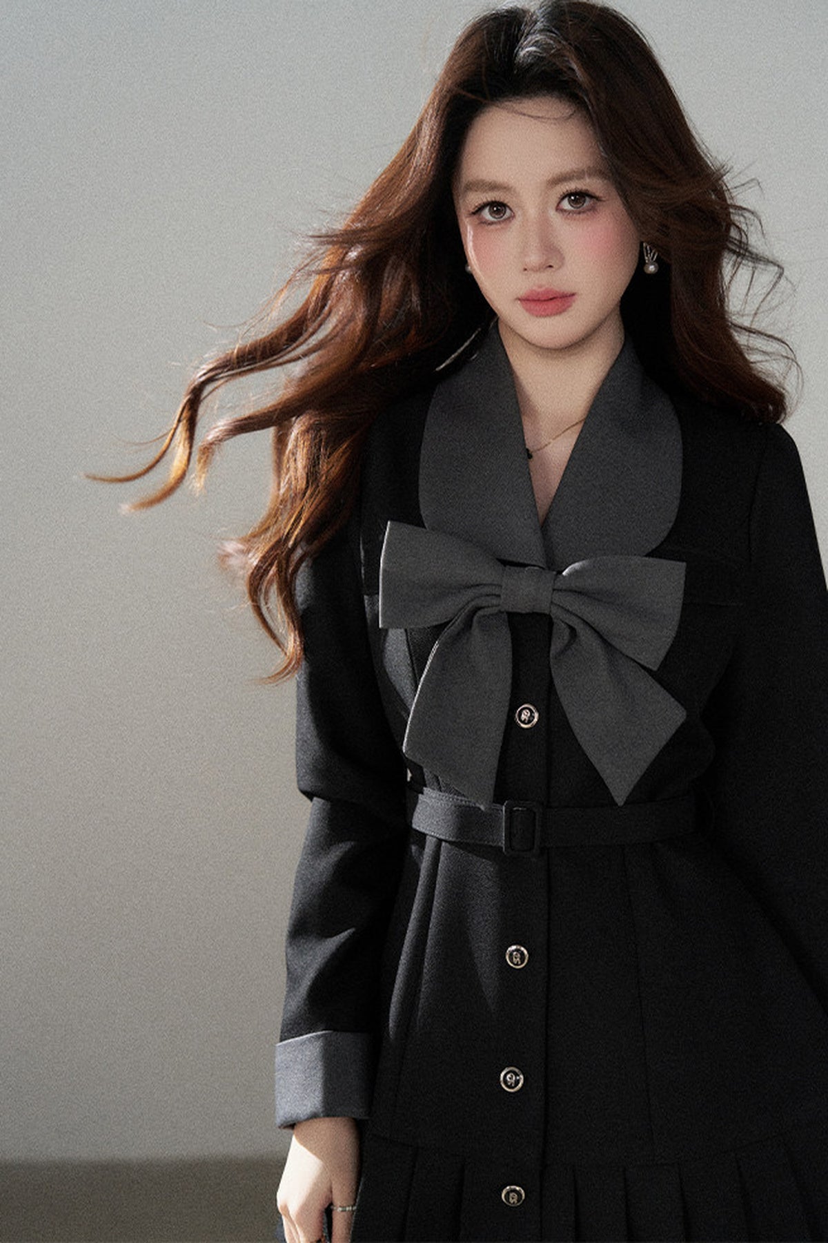Black Bow Pleated Dress