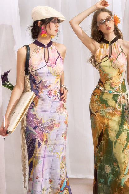 Floral Halter Cheongsam Dress