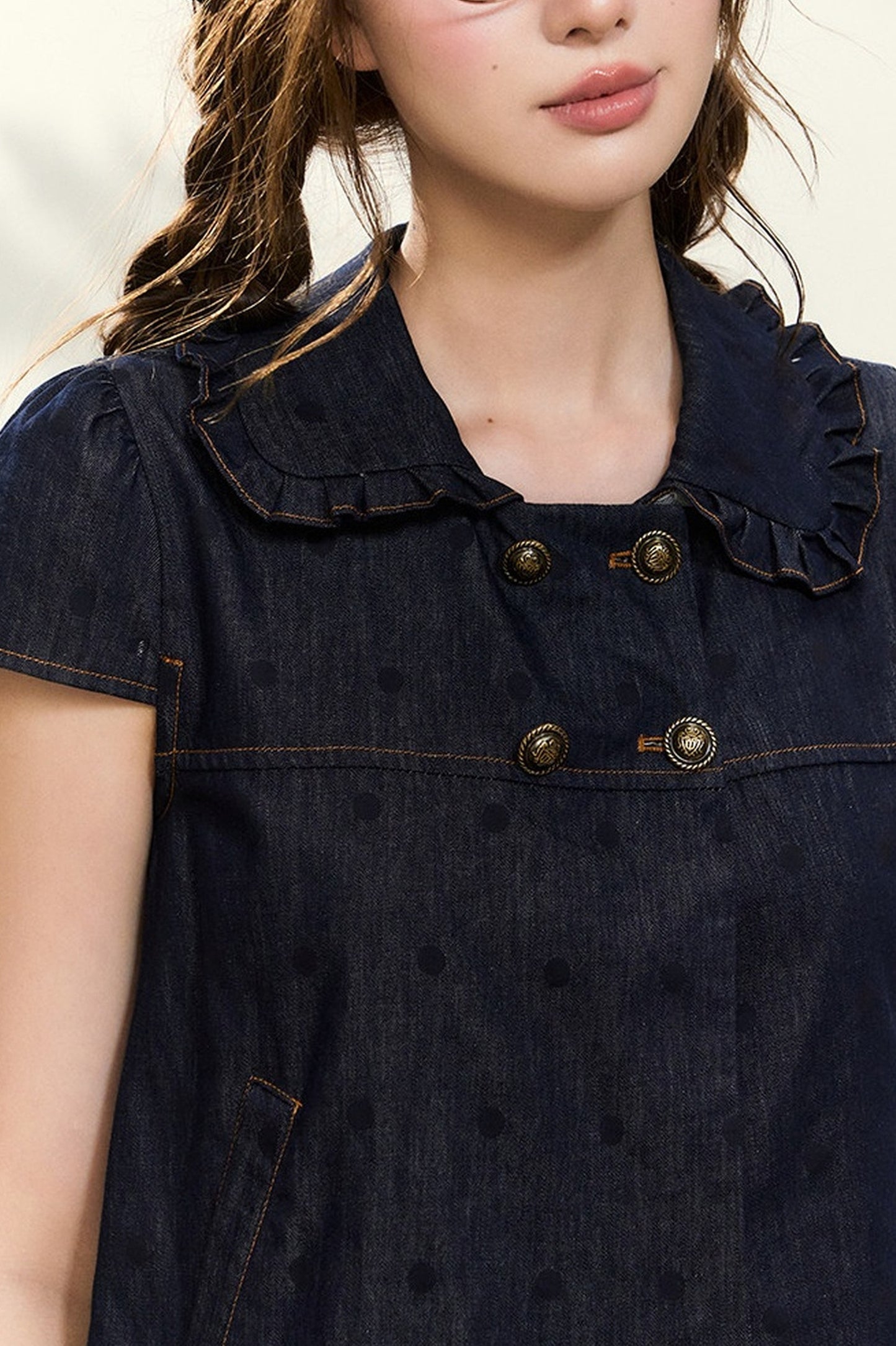 Denim Short-Sleeved Shirt and Wide-Leg Pants Set