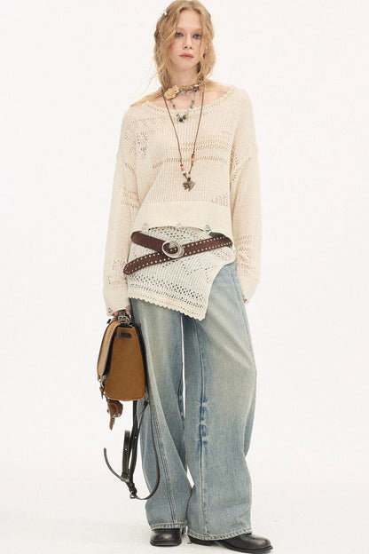 Asymmetrical Knit Off-Shoulder Top Set