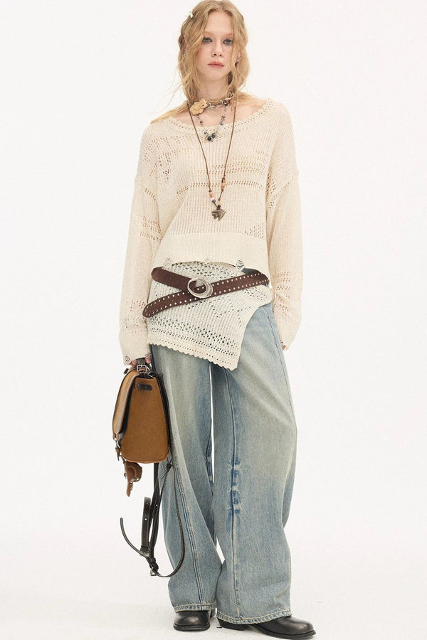 Asymmetrical Knit Off-Shoulder Top Set