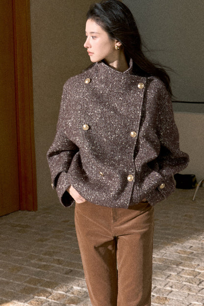Textured Wool Blend Double-Breasted Jacket