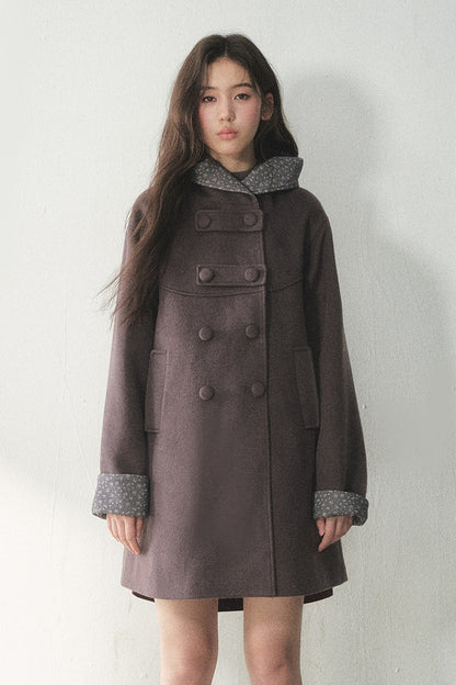 Double-Breasted Woolen Hooded Coat